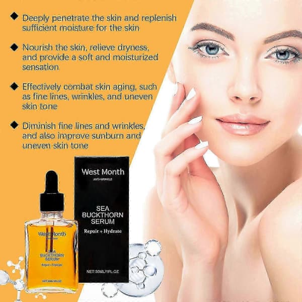 Havtornsekstrakt, mod tørhed, fine linjer, anti-aging, solskoldning og ældningstegn. 30 ml. 2