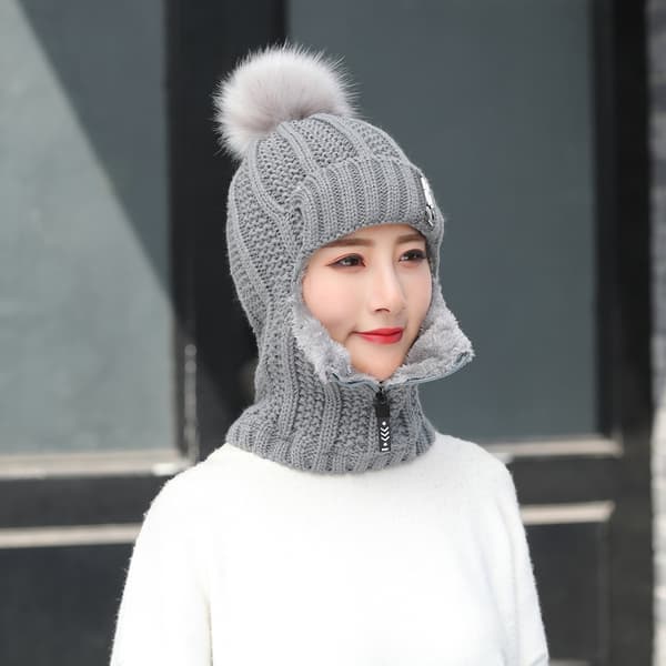 Unisex Vintermössa och Halsdukset med Pom-Pom-tyg, Fleece-foder och Vindtät