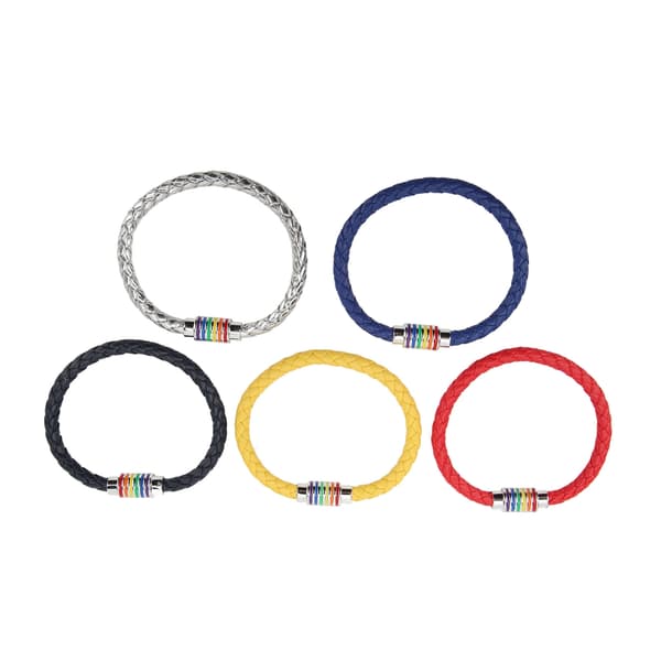 5-delat set med flätade läderarmband med magnetlås - Röd, Blå, Silver, Gul, Marinblå - Present
