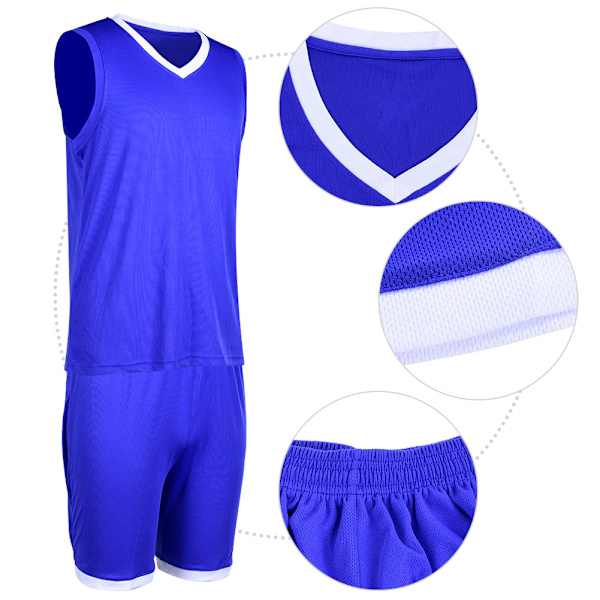 Basketballuniform for gutter og barn, V-hals, ermeløs, atletisk, blå