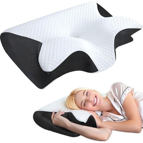 Ergonomisk nackkudde, 2-i-1 Memory Foam Nackkudde, Kudde för sido- och ryggsovande, 60x40x12/14cm, Svart