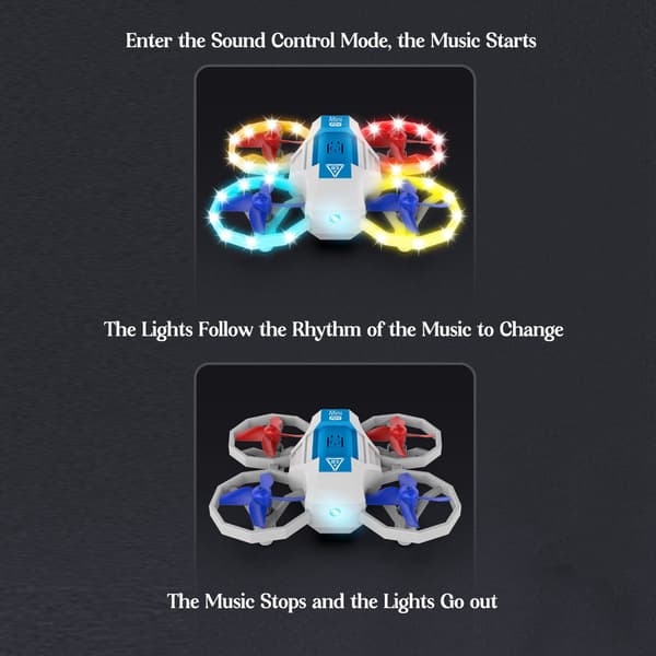 Minidrone for barn med LED-lys, fjernkontroll og 3 batterier - Hvit