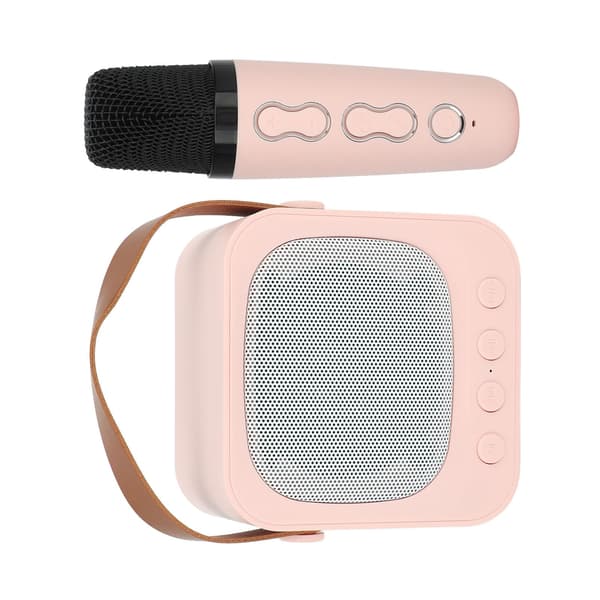 Mini bärbar karaokemaskin med Bluetooth-högtalare och trådlös mikrofon - Rosa