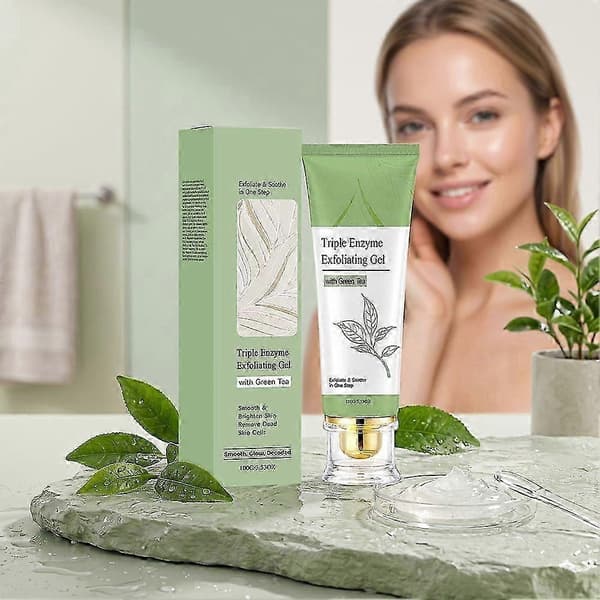 Trippel Enzym Eksfolierende Gel Grønn Te Peeling Gel Skånsom Dyprens og Fjerner Døde Hudceller