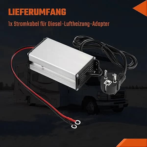 240V til 12V AC/DC strømadaptertransformator, egnet for 5-8 kW dieselvarmeovner, egnet for bobiler, europeisk standardplugg.