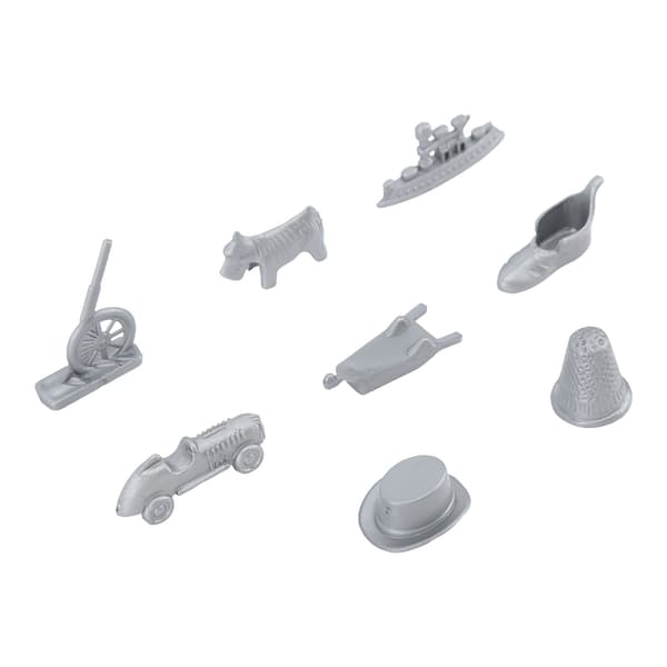 Plastbrettspillbrikker med terninger, tilbehør, kanon, bil, skip, hatt, reservedeler