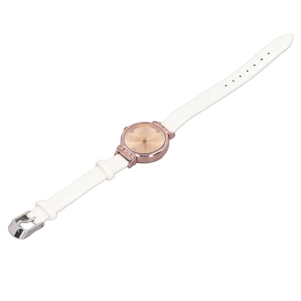 Minimalistisk damklocka med tunt läderband, avslappnad, enkel mode analog klocka, vit
