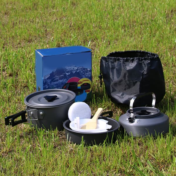 Campingudstyr i aluminiumslegering med foldbart håndtag og hårdt oxideret finish