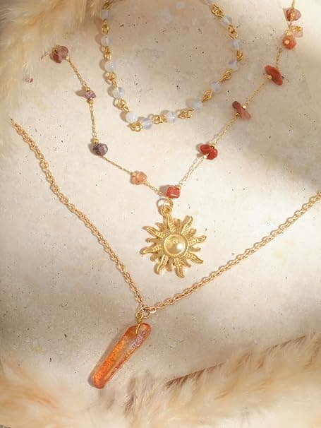 Lagdelt Krystall Sol Halskjede, Boho Hippie Sommer Strand Halskjede