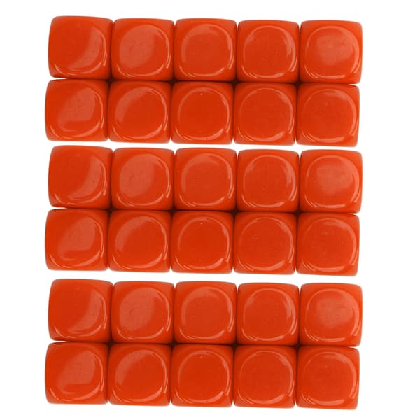 Sett med 30 blanke runde 6-sidede terninger i plast 16MM for spill, fester, DIY, mattelæring, oransje