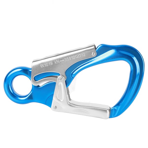 35KN D-formet kraftig aluminium 7075 klatrekarabiner til bjergbestigning, rapelling, safirblå, sølv