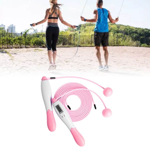Trådløst digitalt hoppetau med elektronisk teller/timer for trening - Rosa
