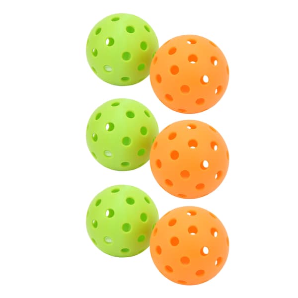 6 udendørs pickleballbolde, 40 huller, plastik, orange grøn, med opbevaringspose