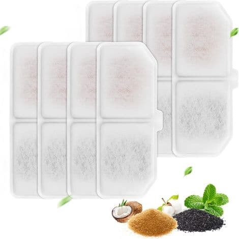 8-pack ersättningsfilter för kattvattenfontän - Kompatibel med kattvattendispenser (vit, 8 filter)