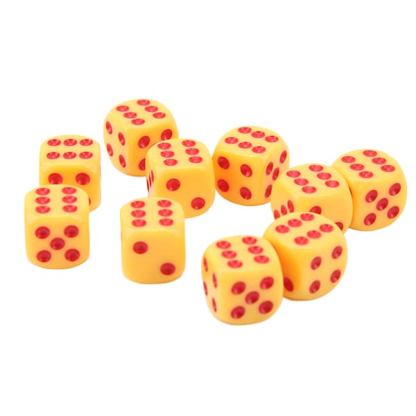 20 stycken 16 mm tärningar med rundade hörn, 6 sidor för brädspel, mattespel, gula och röda prickar