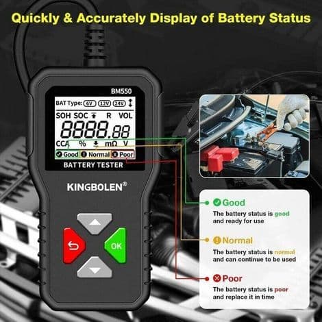 6V 12V 24V Digital Batteritester – 100-2000 CCA Testområde – 1,8\" HD-skjerm