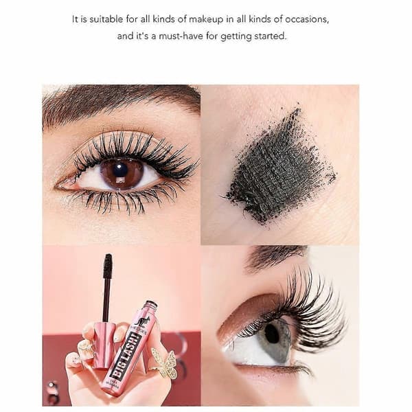 Luksus 4D mascara, vandfast sort mascara, skaber en voluminøs finish, velegnet til sensitive øjne.