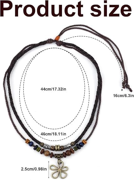 Flerlags treperlekjede med hule blomsterøreringer | Boho Hippie Halskjeder Unisex Bohemia.