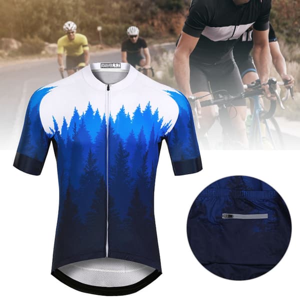 Cykeltröja för män, kortärmad, sommar, träådring blå, storlek XL