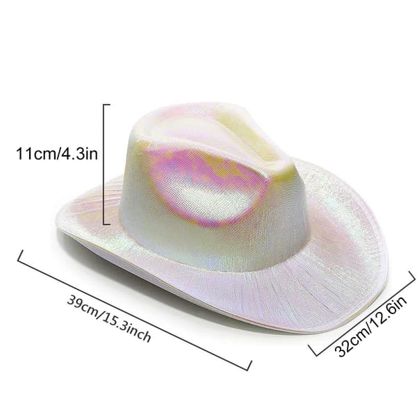 Glitrende cowboyhat med holografisk effekt til Halloween, karneval og jul