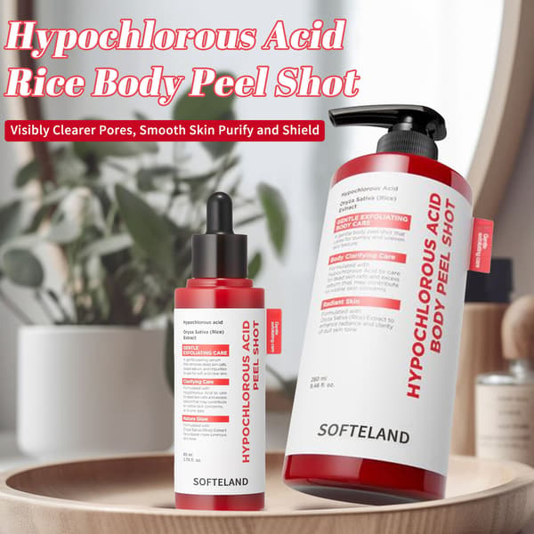 Hypoklorsyre Ris Peeling Shot Eksfolierende Serum Sett, egnet for ansikt og kropp, fjerner skånsomt døde hudceller.