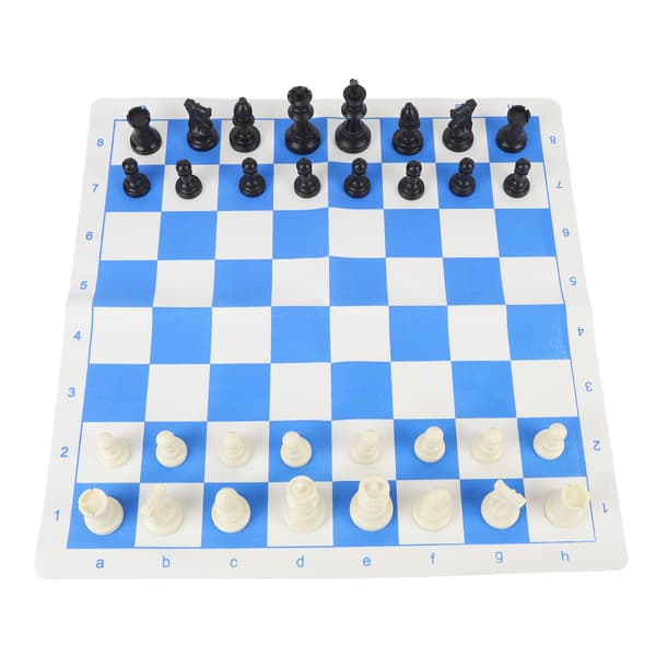 Internationellt schackspel, plastpjäser, PU-läderbricka, 50 cm med förvaringsväska