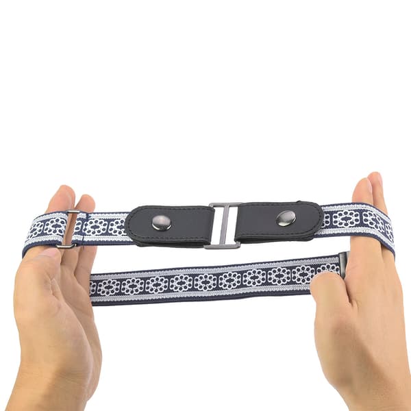 Komfortabel Unisex Elastisk Belte uten Spenne, Blått PU-skinn Midjebelte med Trykk
