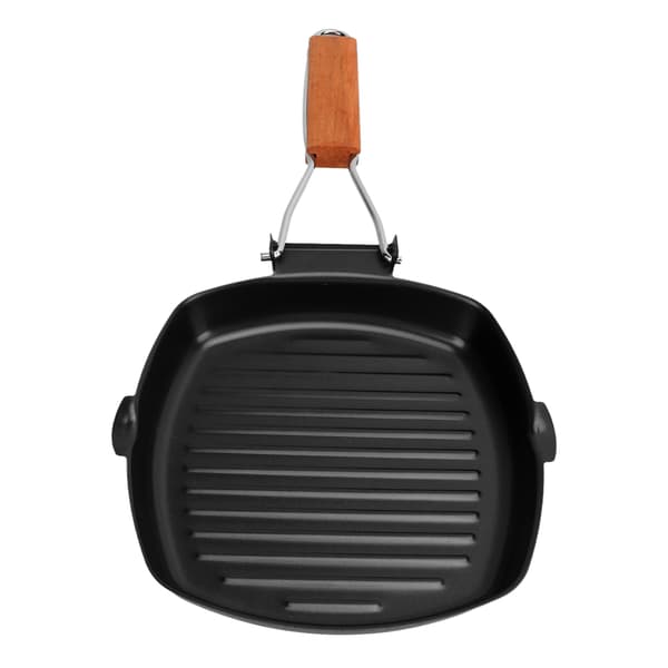 Non-stick stekepanne med sammenleggbart trehåndtak for camping og matlaging, 20 cm