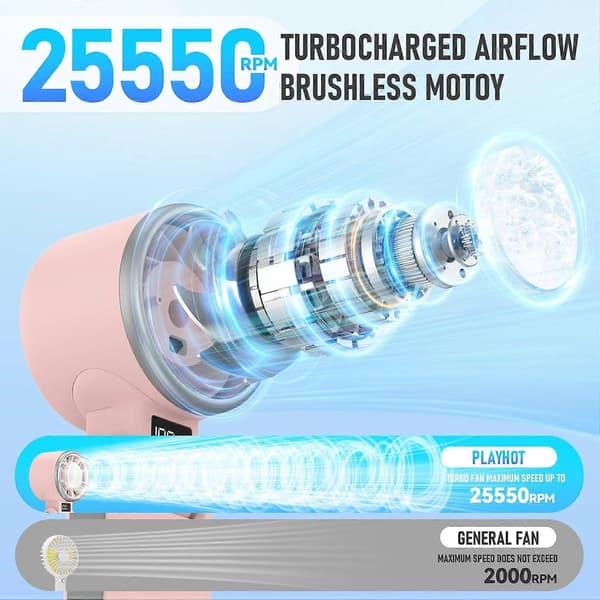 Bærbar ventilator, kraftfuld håndholdt turbineventilator med kølefunktion, foldbar personlig ventilator (pink)