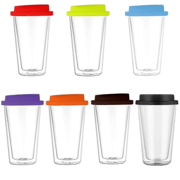 350 ml dobbeltvegget glassisolert krus med matkvalitets silikonlokk