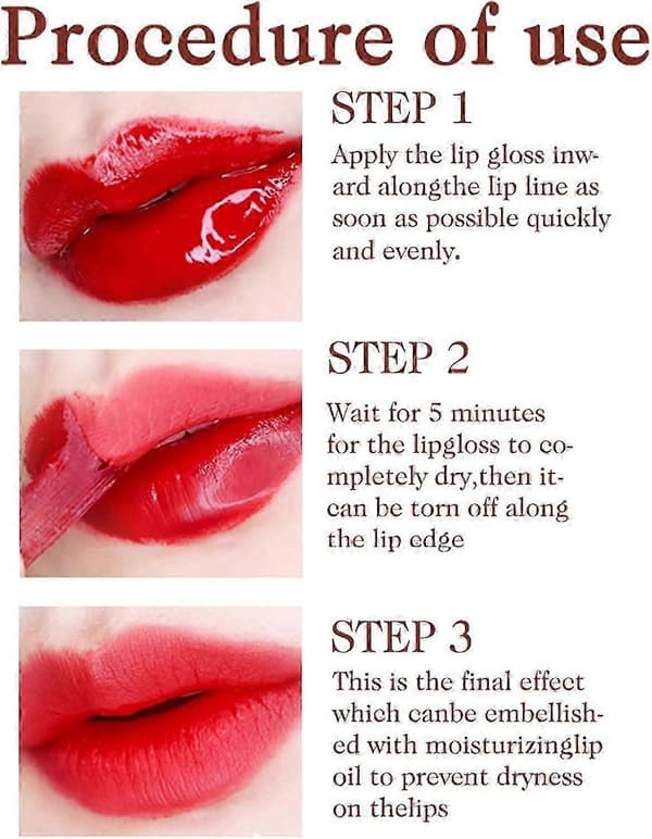 Sett med 4 leppestifter, peel-off gloss, tatoveringseffekt leppefarge