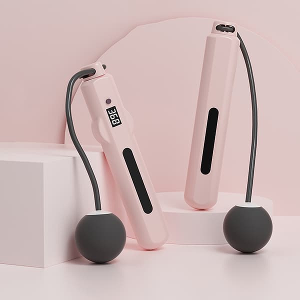 Trådløst hoppetau med smart telling og stemmestyring, vekt, PU ABS rosa for trening