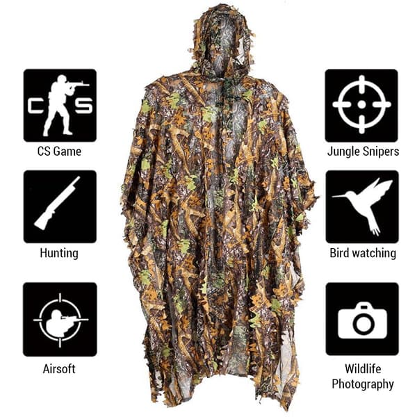 3D Camouflage Ghillie-dragt til mænds jagt, laserskåret stereoversion, polyestermateriale