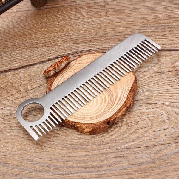 Minimalist gravert kam i rustfritt stål for hår og bart, bærbar, 14 cm