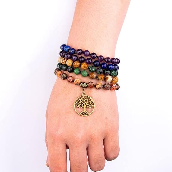 7 Chakra 108 Mala Pärlhalsband för kvinnor Ädelsten Böne Armband | Oro Tulsi Buddhist Buddha.