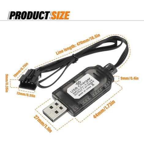 2-delt 7,4V USB-opladerkabel til RC-biler, RC-både, RC-droner, RC-fly og andet fjernstyret legetøj