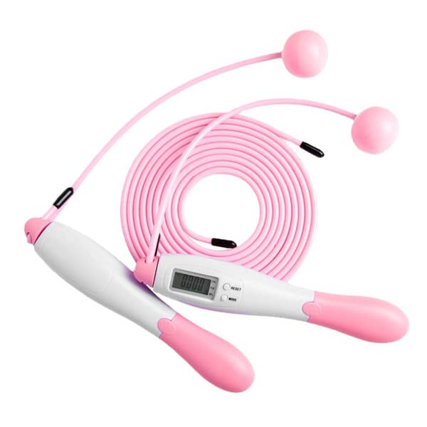 Trådløst digitalt hoppetau med elektronisk teller/timer for trening - Rosa