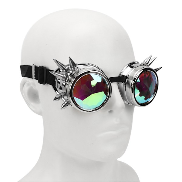 Retro Steampunk Kalejdoskopbriller med Elastisk Rem, PC ABS, til Fester, Skinnende Sølv