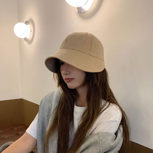 Solhatt i bomull for kvinner, justerbar, bred brem, solbeskyttelse, sommerstrand, lett, khaki