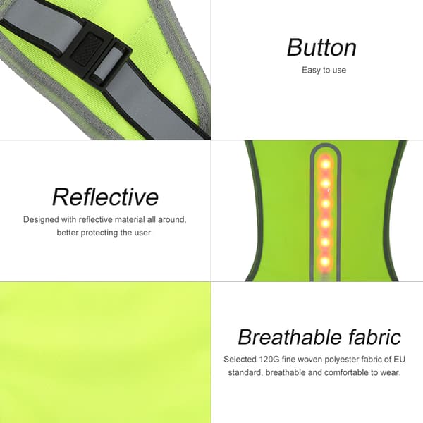 Gul LED refleksvest for sykling og nattløping med 200m synlig lys