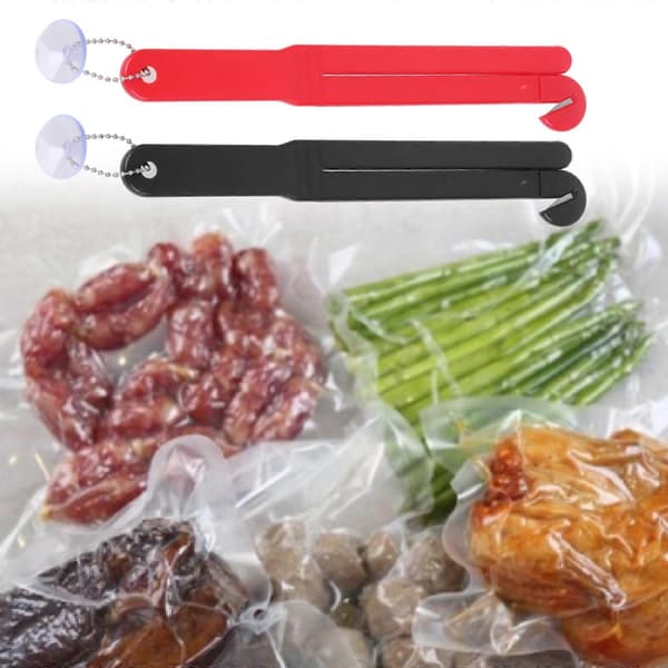 Plastposeåpner, matposeåpner, emballasjeposeåpner med sugekoppkjede og rustfritt stålblad.