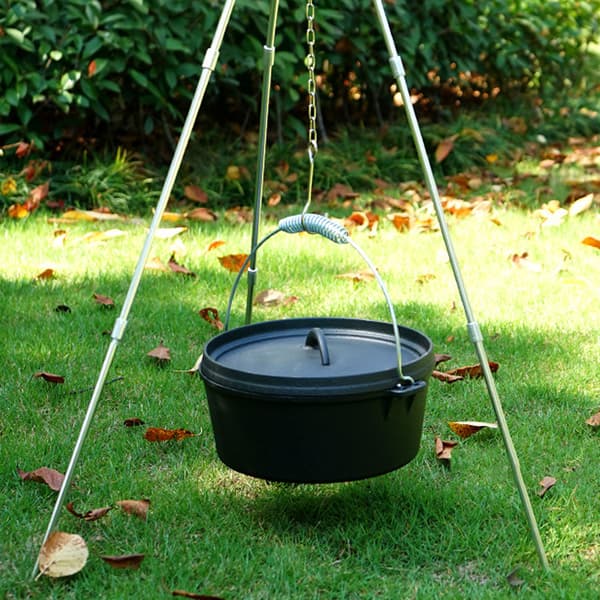 Vikbart köksstativ för camping med kedja och bärväska, silverfärgad aluminiumlegering