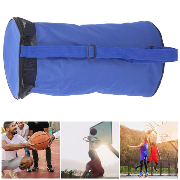 Enkel axelväska för basketbollar för 2 bollar, bärbar förvaring, blå