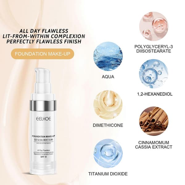 Kameleon-effekt foundation, langvarig fugt, udglattende og lysnende, for en perfekt teint, 30 ml