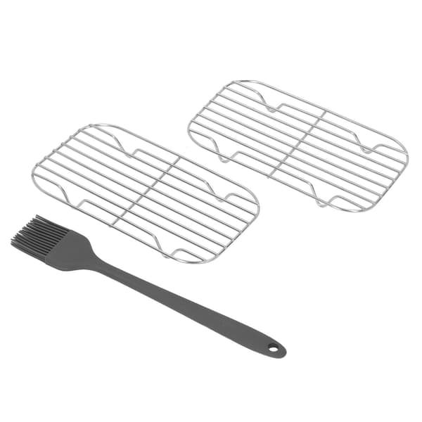 2 stk. grillrist i rustfritt stål med silikonbørste, bærbar for campinggrilling