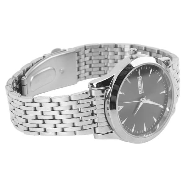 Elegant Klassisk Dual Date Herre Quartz Ur, Rustfrit Stål, Sølv Armbånd, Sort Urskive