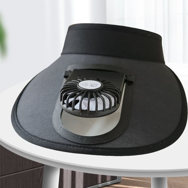 Børnesolhat med ventilator, UV-beskyttelse, bred skygge, 3 niveauer, USB genopladelig, sort
