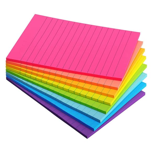 Linjerede sticky notes, 100 x 150 mm, 45 notesbøger, 6 farver, stærk klæbende sticky notesblok