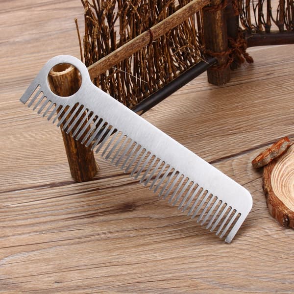 Minimalistisk graverad kam i rostfritt stål för hår och mustasch, bärbar, 14 cm