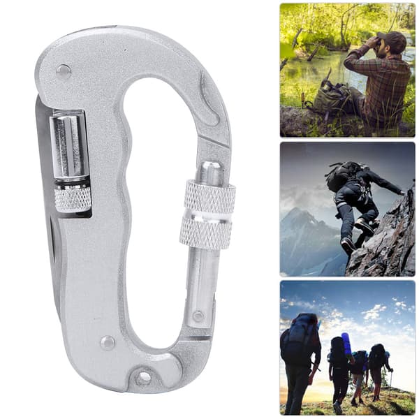 D-formet karabinhage i rustfrit stål til camping med savblad og LED-lys - Udendørs klatreudstyr